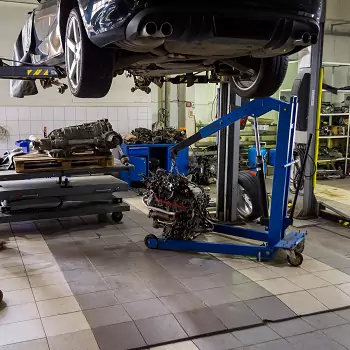 Vehicle raised for transmission repair